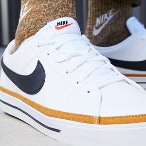 Unisex Nike Legacy Court White, Tan and Black Sneakers/Tennis